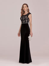 Load image into Gallery viewer, Color=Black | Sassy Round Neck Wholesale Evening Dress With Lace And Beaded Belt-Black 3