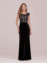Load image into Gallery viewer, Color=Black | Sassy Round Neck Wholesale Evening Dress With Lace And Beaded Belt-Black 4