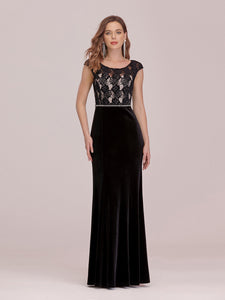 Color=Black | Sassy Round Neck Wholesale Evening Dress With Lace And Beaded Belt-Black 4