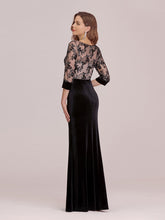 Load image into Gallery viewer, Color=Black | Sexy High Waist Velvet Wholesale Evening Dress With Lace Bodice-Black 2