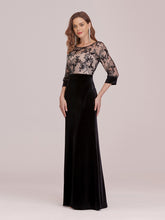 Load image into Gallery viewer, Color=Black | Sexy High Waist Velvet Wholesale Evening Dress With Lace Bodice-Black 3
