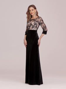 Color=Black | Sexy High Waist Velvet Wholesale Evening Dress With Lace Bodice-Black 3
