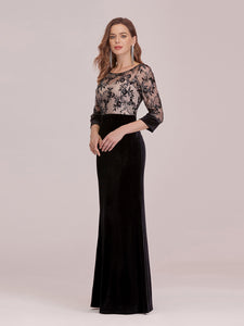Color=Black | Sexy High Waist Velvet Wholesale Evening Dress With Lace Bodice-Black 4