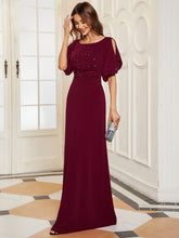 Load image into Gallery viewer, Color=Burgundy | Trendy Round Neck Floor Length Evening Dress For Women-Burgundy 3