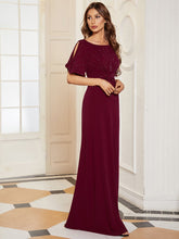 Load image into Gallery viewer, Color=Burgundy | Trendy Round Neck Floor Length Evening Dress For Women-Burgundy 4