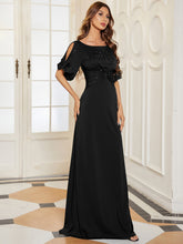 Load image into Gallery viewer, Color=Black | Trendy Round Neck Floor Length Evening Dress For Women-Black 4