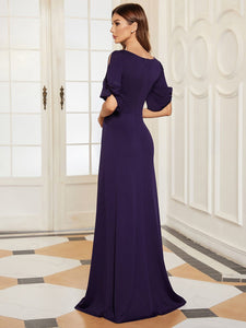 Color=Dark Purple | Trendy Round Neck Floor Length Evening Dress For Women-Dark Purple 2