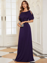 Load image into Gallery viewer, Color=Dark Purple | Trendy Round Neck Floor Length Evening Dress For Women-Dark Purple 3
