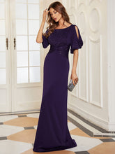 Load image into Gallery viewer, Color=Dark Purple | Trendy Round Neck Floor Length Evening Dress For Women-Dark Purple 4
