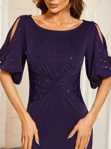 Color=Dark Purple | Trendy Round Neck Floor Length Evening Dress For Women-Dark Purple 5