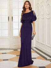 Load image into Gallery viewer, Color=Dark Purple | Trendy Round Neck Floor Length Evening Dress For Women-Dark Purple 1