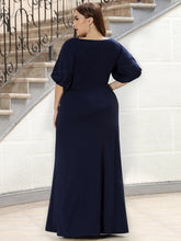Load image into Gallery viewer, Color=Navy Blue | Trendy Round Neck Wholesale Floor Length Evening Dress-Navy Blue 10