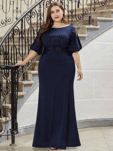 Color=Navy Blue | Simple Maxi Plus Size Wholesale Mermaid Party Dresses For Women-Navy Blue 5