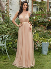 Load image into Gallery viewer, Color=Blush | Sexy Floor Length Deep V-Neck A-Line Tulle Backless Evening Dresses-Blush 9