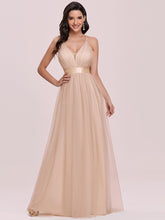 Load image into Gallery viewer, Color=Blush | Sexy Floor Length Deep V-Neck A-Line Tulle Backless Evening Dresses-Blush 4