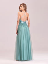 Load image into Gallery viewer, Color=Dusty Blue | Sexy Floor Length Deep V-Neck A-Line Tulle Backless Evening Dresses-Dusty Blue 2