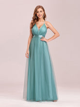 Load image into Gallery viewer, Color=Dusty Blue | Sexy Floor Length Deep V-Neck A-Line Tulle Backless Evening Dresses-Dusty Blue 1