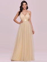 Load image into Gallery viewer, Color=Gold | Sexy Floor Length Deep V-Neck A-Line Tulle Backless Evening Dresses-Gold 4