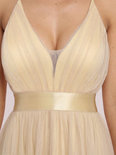 Load image into Gallery viewer, Color=Gold | Sexy Floor Length Deep V-Neck A-Line Tulle Backless Evening Dresses-Gold 5