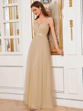 Load image into Gallery viewer, Color=Grey | Sexy Floor Length Deep V-Neck A-Line Tulle Backless Evening Dresses-Grey 3
