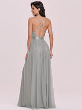 Load image into Gallery viewer, Color=Gold | Sexy Floor Length Deep V-Neck A-Line Tulle Backless Evening Dresses-Gold 6