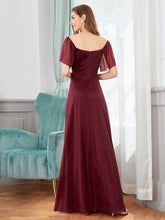 Load image into Gallery viewer, Color=Burgundy | Modest V-Neck Evening Dresses Wholesale With Short Ruffles Sleeves-Burgundy 2