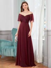 Load image into Gallery viewer, Color=Burgundy | Modest V-Neck Evening Dresses Wholesale With Short Ruffles Sleeves-Burgundy 1