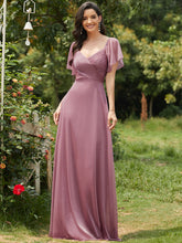 Load image into Gallery viewer, Color=Purple Orchid | Modest V-Neck Evening Dresses Wholesale With Short Ruffles Sleeves-Purple Orchid 7