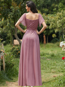 Color=Purple Orchid | Modest V-Neck Evening Dresses Wholesale With Short Ruffles Sleeves-Purple Orchid 8