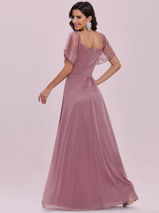 Color=Purple Orchid | Modest V-Neck Evening Dresses Wholesale With Short Ruffles Sleeves-Purple Orchid 2