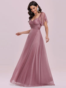 Color=Purple Orchid | Modest V-Neck Evening Dresses Wholesale With Short Ruffles Sleeves-Purple Orchid 3