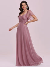 Load image into Gallery viewer, Color=Purple Orchid | Modest V-Neck Evening Dresses Wholesale With Short Ruffles Sleeves-Purple Orchid 4