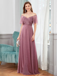 Color=Purple Orchid | Modest V-Neck Evening Dresses Wholesale With Short Ruffles Sleeves-Purple Orchid 6