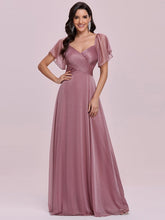 Load image into Gallery viewer, Color=Purple Orchid | Modest V-Neck Evening Dresses Wholesale With Short Ruffles Sleeves-Purple Orchid 1