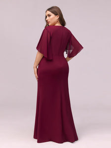 Color=Burgundy | Elegant Floor Length Deep V-Neck Mermaid Evening Dresses-Burgundy 2