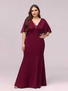 Color=Burgundy | Elegant Floor Length Deep V-Neck Mermaid Evening Dresses-Burgundy 1