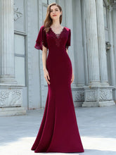 Load image into Gallery viewer, Color=Burgundy | Elegant Floor Length Deep V-Neck Mermaid Evening Dresses-Burgundy 3