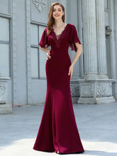 Load image into Gallery viewer, Color=Burgundy | Elegant Floor Length Deep V-Neck Mermaid Evening Dresses-Burgundy 4