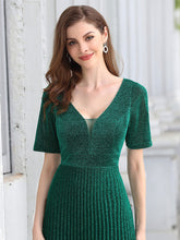 Load image into Gallery viewer, Color=Dark Green | Charming Deep V-Neck Floor Length Evening Dress With Pleated Decoration-Dark Green 6