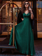 Load image into Gallery viewer, Color=Dark Green | Charming Deep V-Neck Floor Length Evening Dress With Pleated Decoration-Dark Green 1