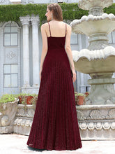 Load image into Gallery viewer, Color=Burgundy | Gorgeous Glittering V-Neck Sleeveless Evening Dresses With Pleated Decoration-Burgundy 2