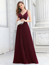 Load image into Gallery viewer, Color=Burgundy | Gorgeous Glittering V-Neck Sleeveless Evening Dresses With Pleated Decoration-Burgundy 3