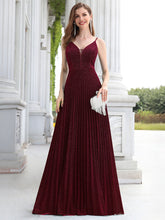 Load image into Gallery viewer, Color=Burgundy | Gorgeous Glittering V-Neck Sleeveless Evening Dresses With Pleated Decoration-Burgundy 4