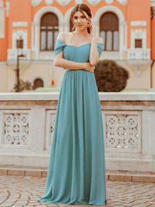 Color=Dusty blue | Pretty Floor Length Bridesmaid Dress With Spaghetti Straps-Dusty Blue 2