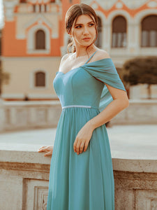 Color=Dusty blue | Pretty Floor Length Bridesmaid Dress With Spaghetti Straps-Dusty Blue 4