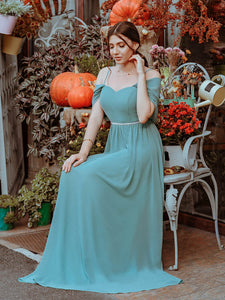 Color=Dusty blue | Pretty Floor Length Bridesmaid Dress With Spaghetti Straps-Dusty Blue 3