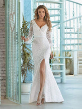 Load image into Gallery viewer, Color=Cream | Sexy Maxi Mermaid Lace Wedding Dress With High Split-Cream 4
