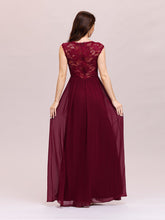 Load image into Gallery viewer, Color=Burgundy | Classic Floral Lace V Neck Cap Sleeve Chiffon Evening Dress-Burgundy 2