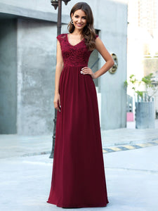 Efashiongirl Ever-Pretty  Classic Floral Lace V Neck Cap Sleeve Chiffon Evening Dress EP00622