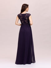 Load image into Gallery viewer, Color=Dark Purple | Classic Floral Lace V Neck Cap Sleeve Chiffon Evening Dress-Dark Purple 2